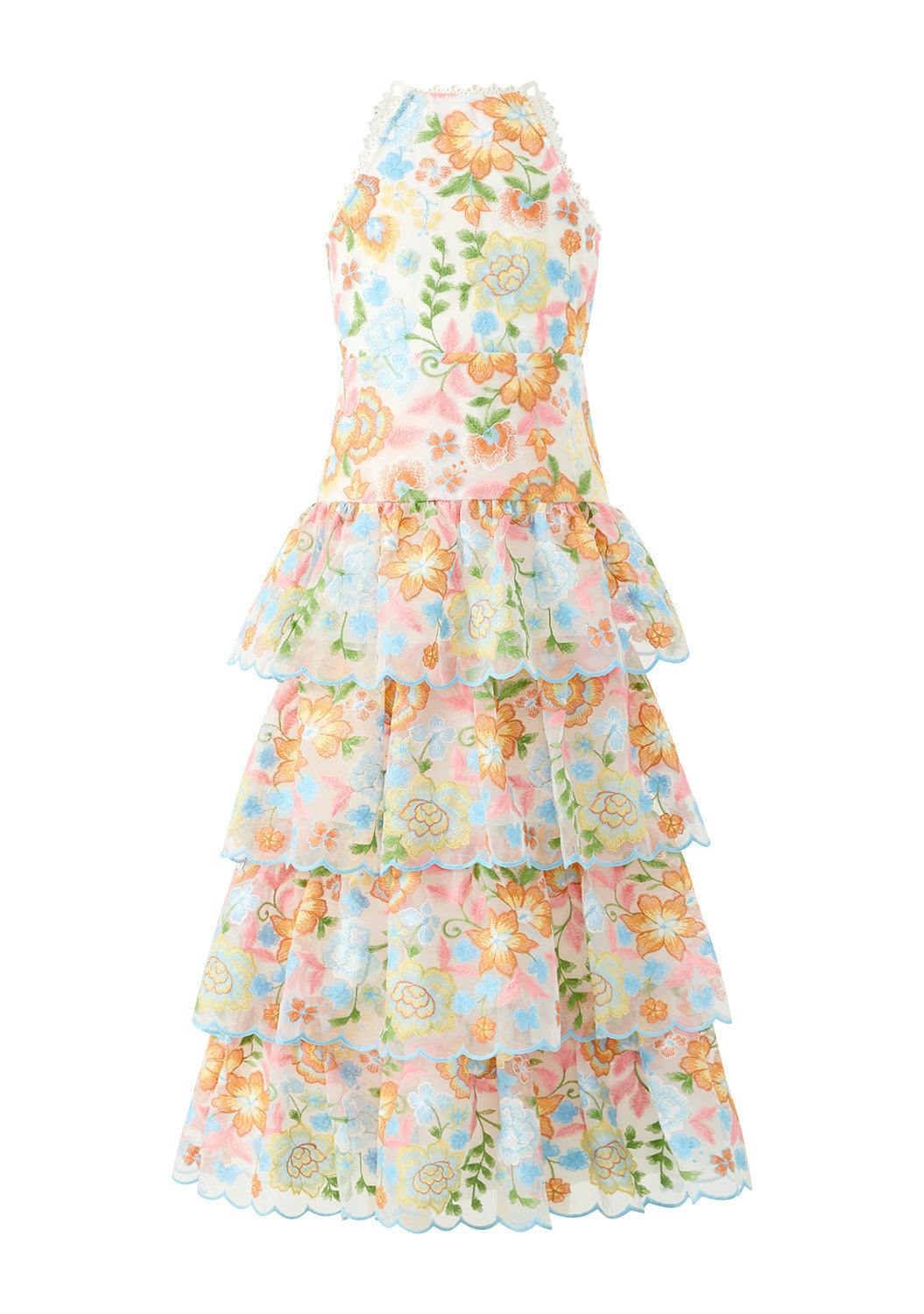 Bianca Embroidered Frill Maxi Dress