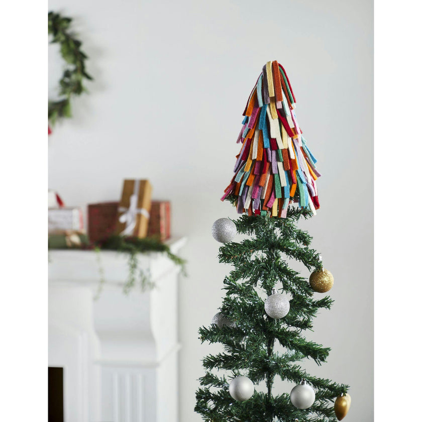 Handmade Hand Felted Wool Christmas Tree Topper - Multicolor Fringe Arcadia Home