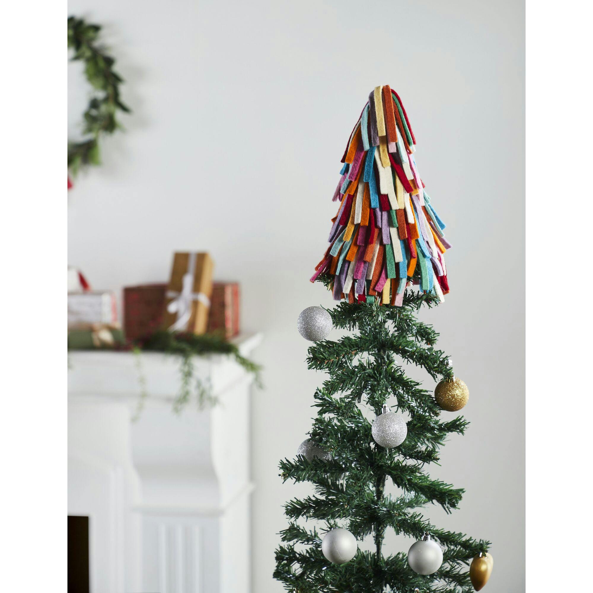 Handmade Hand Felted Wool Christmas Tree Topper - Multicolor Fringe Arcadia Home