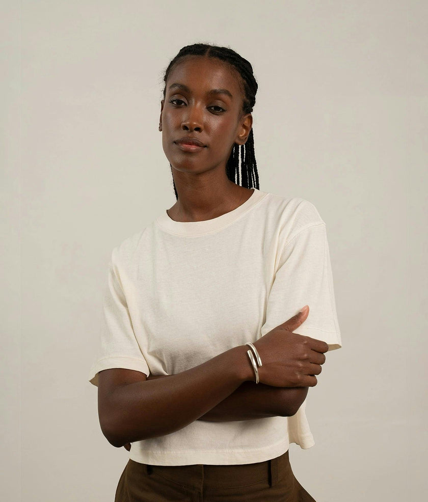 Womens Relaxed Crop Tee - Pigment Dye Jersey - Bone