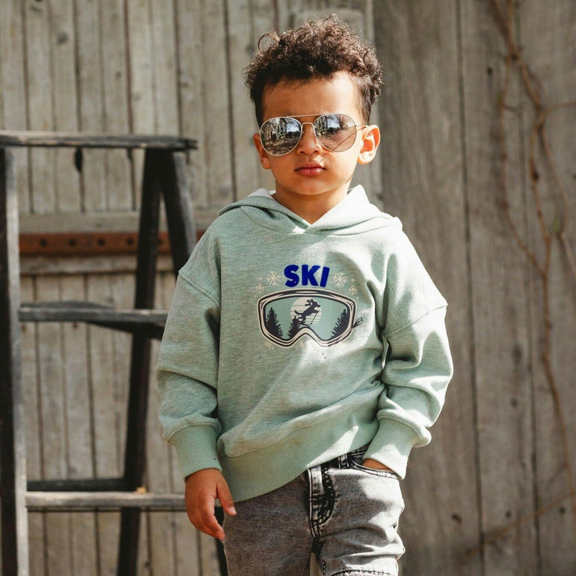 Super Soft Hooded Brushed Jersey Sweatshirt with Graphic Print Green
