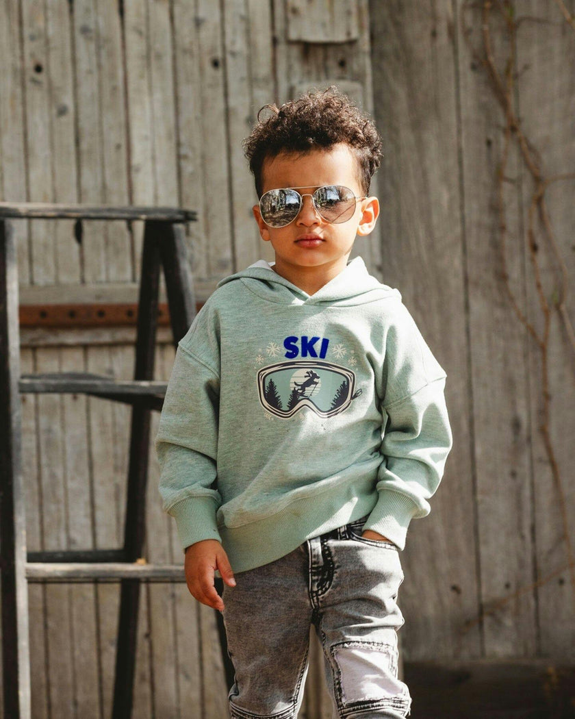 Super Soft Hooded Brushed Jersey Sweatshirt with Graphic Print Green