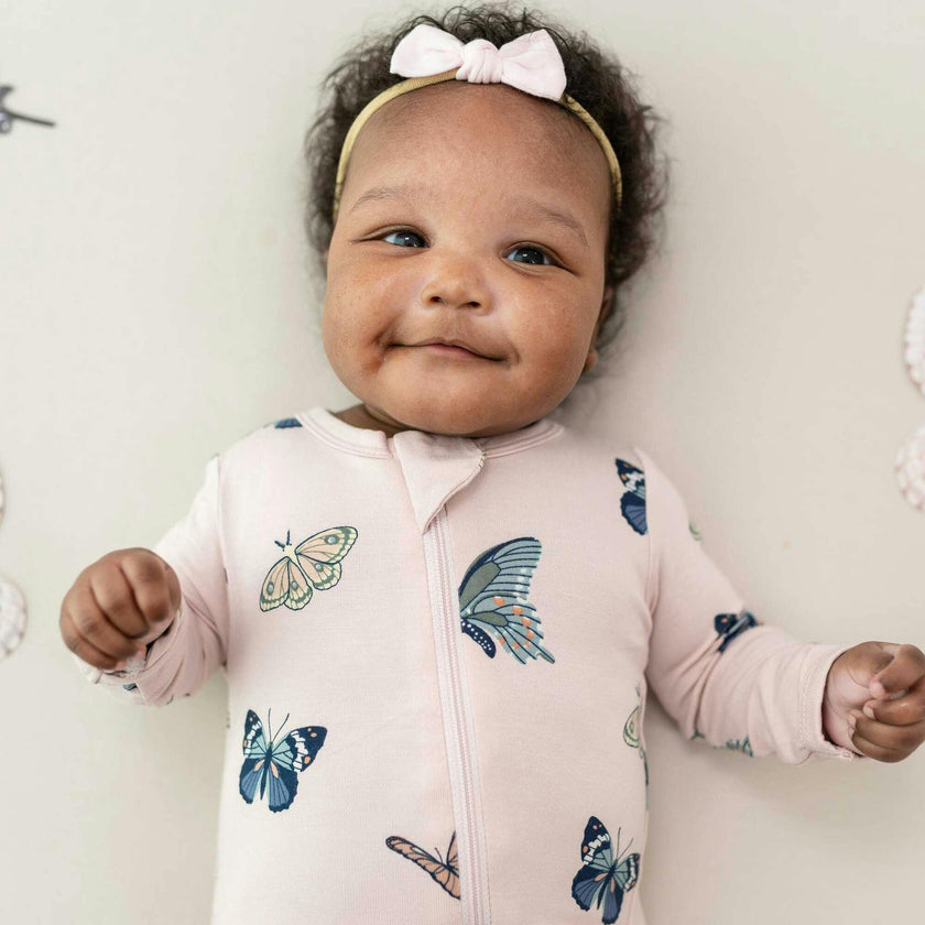 Zippered Romper, Blush Butterfly
