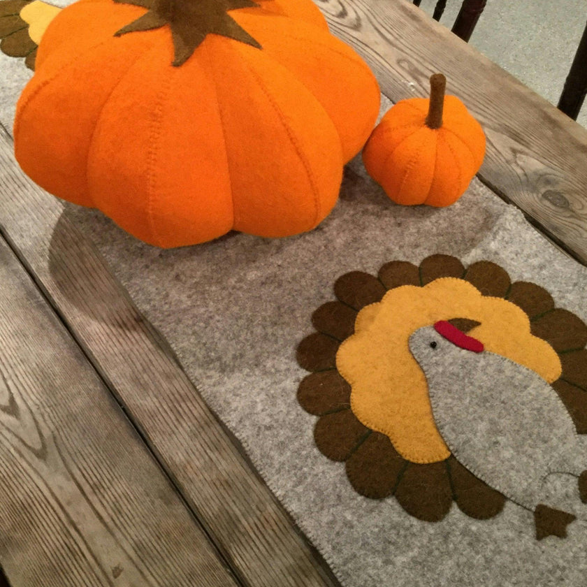 Hand Felted Wool Thanksgiving Turkey Table Runner - 16x44" Arcadia Home