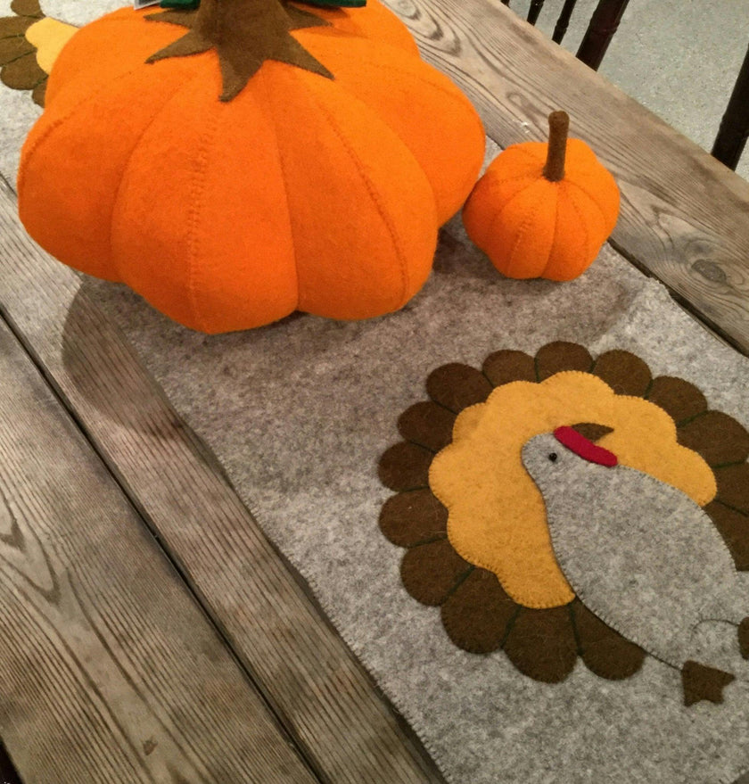 Hand Felted Wool Thanksgiving Turkey Table Runner - 16"x44"
