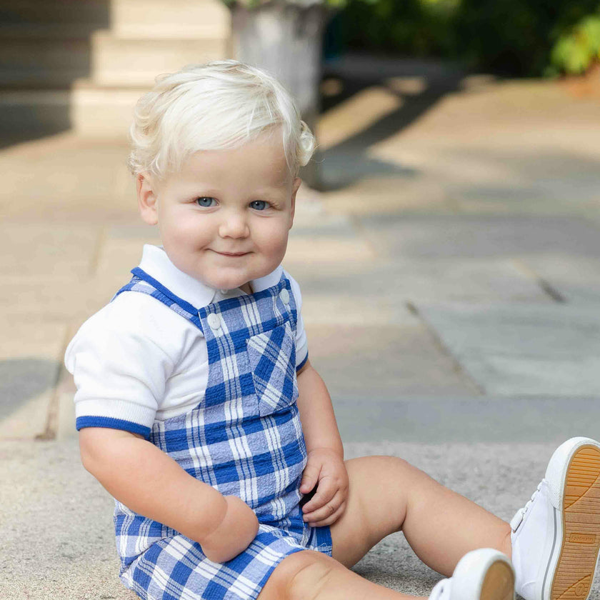 Plaid Seersucker Shortall With Front Pocket
