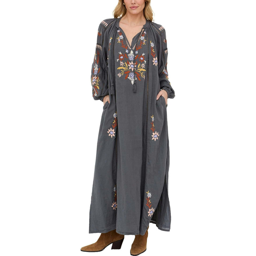 Elisa Kaftan Style Embroidered Maxi Dress
