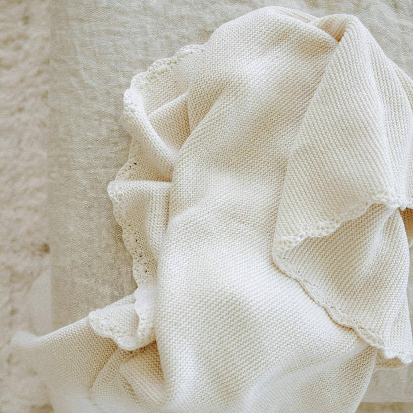 Cotton Knit Blanket, White