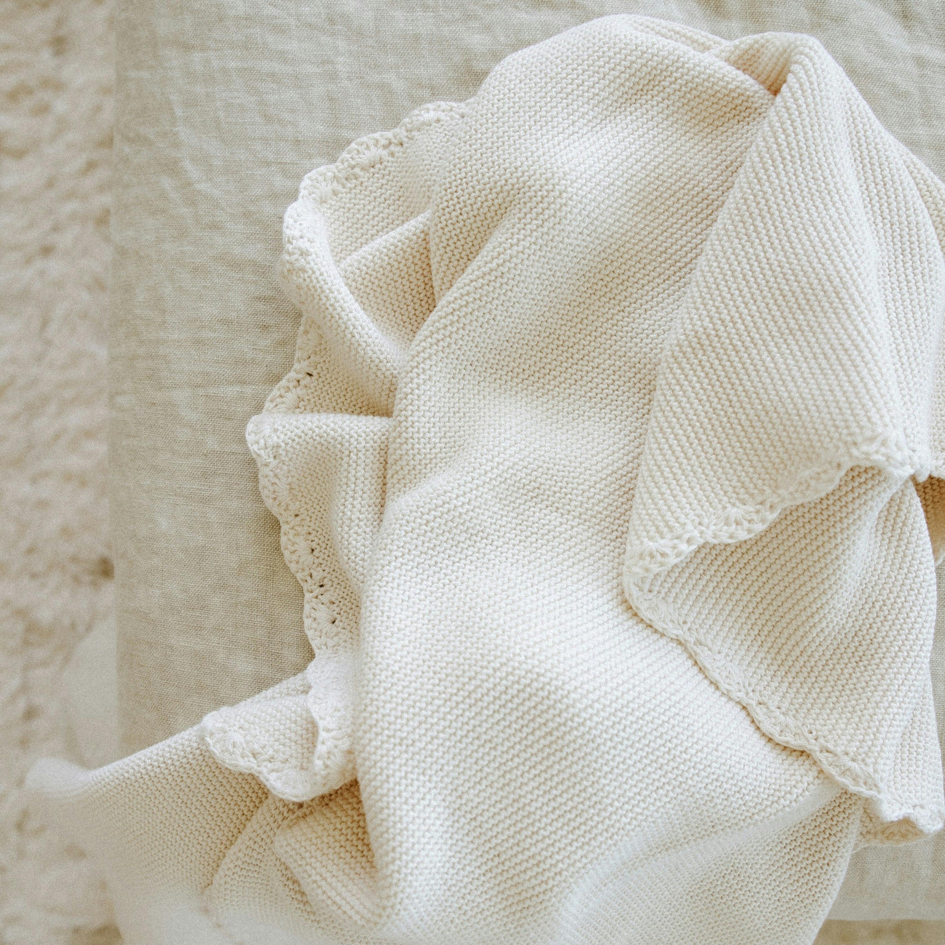 Cotton Knit Blanket, White