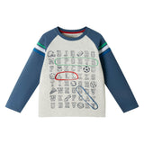 Kids Long Sleeve Raglan Color Blocked Alphabet Tee