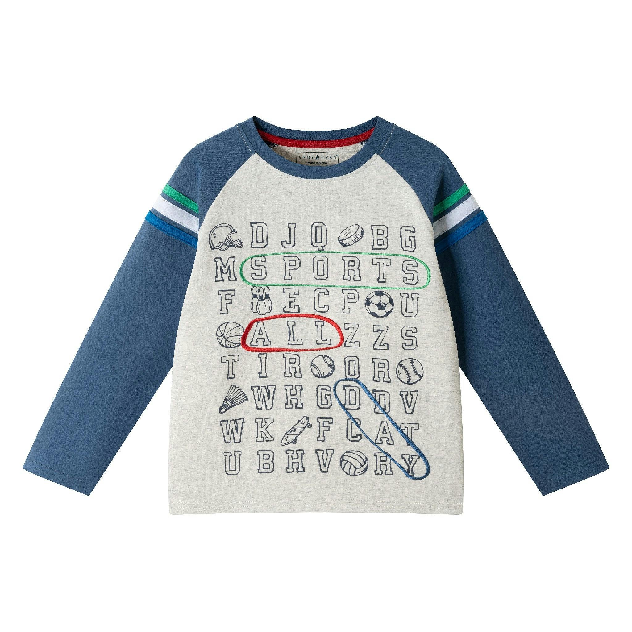 Kids Long Sleeve Raglan Color Blocked Alphabet Tee