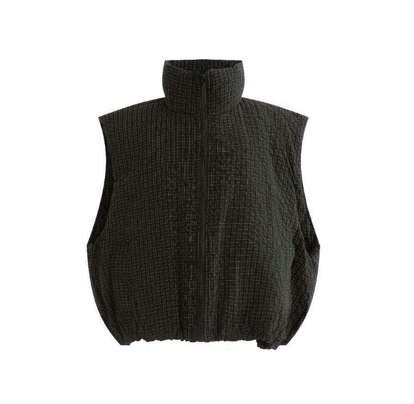 Black Grid-Pattern Quilted Vest