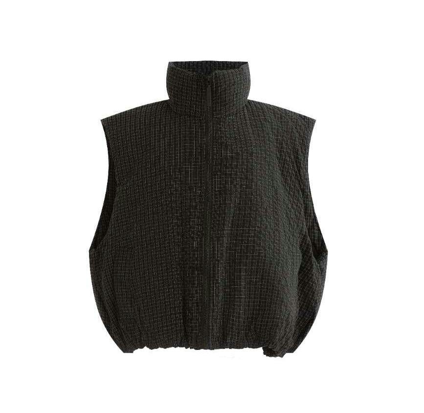 Black Grid-Pattern Quilted Vest