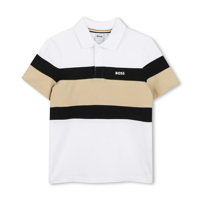 Black & Beige Striped Polo Set