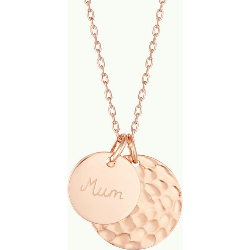 Personalized Hammered Double Disc Necklace, 18k Rose Gold Plated