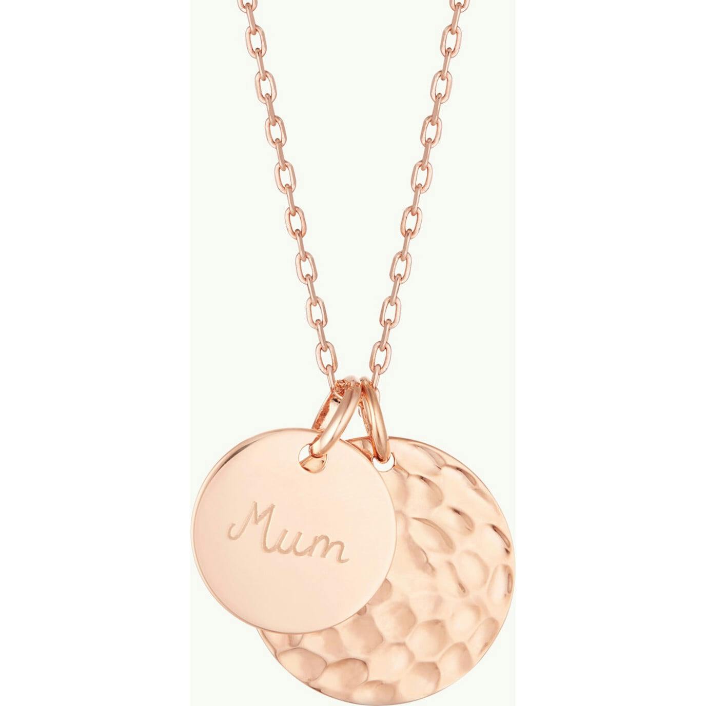 Personalized Hammered Double Disc Necklace, 18k Rose Gold Plated