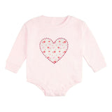 Dainty Rose Pearl Heart Patch Long Sleeve Romper
