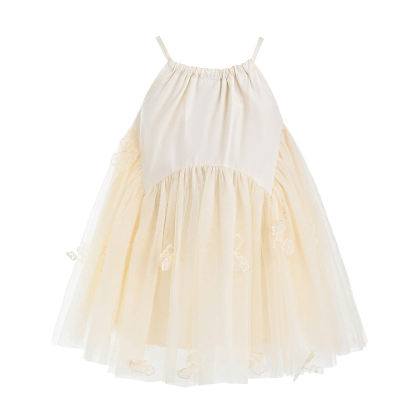 Beige Mirelle Petal Flared Tulle Dress