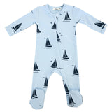Denim Sailboat Print Zipper Footie