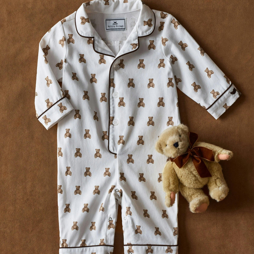 Baby's Twill Classic Romper in Teddy Tales