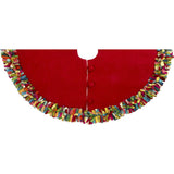 Handmade Felt Multicolor Fringe Border Red Wool Christmas Tree Skirt Arcadia Home