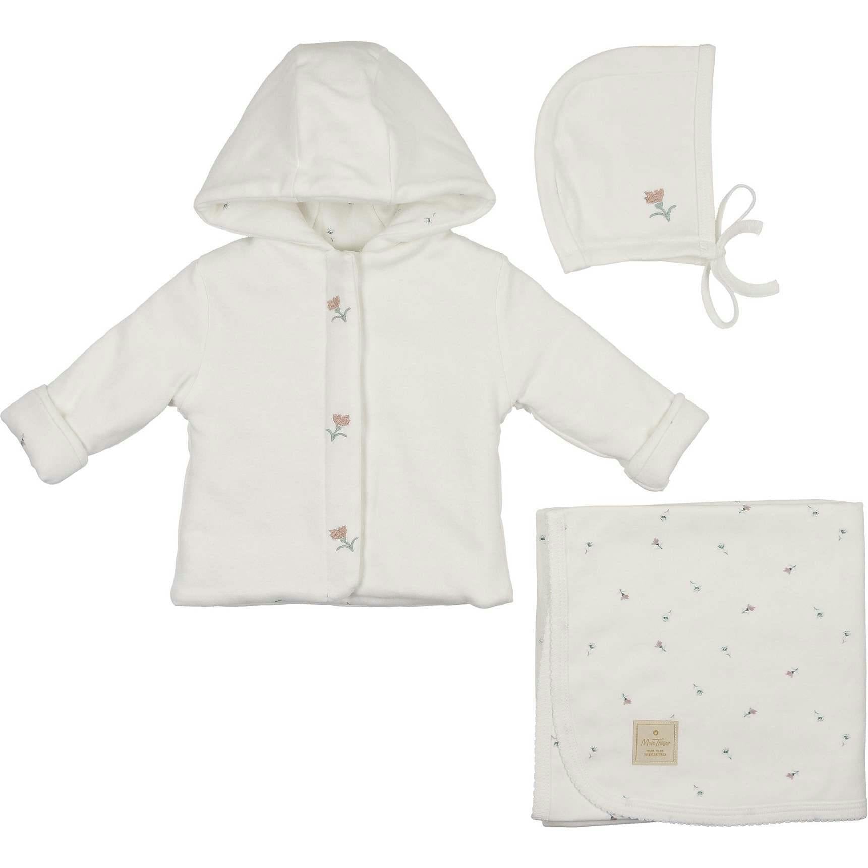 Plush Print Girls' Jacket Layette Set Ivory & Pink