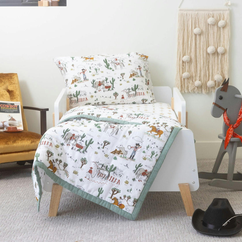Cotton Muslin Toddler Bedding 3 Piece Set - Cowpoke