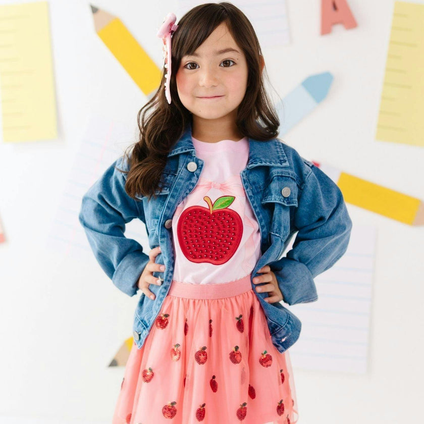 Apple Rhinestone Patch Short Sleeve T-Shirt