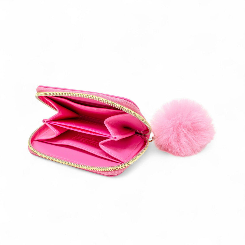 Teddy Pom Pom Zip Wallet