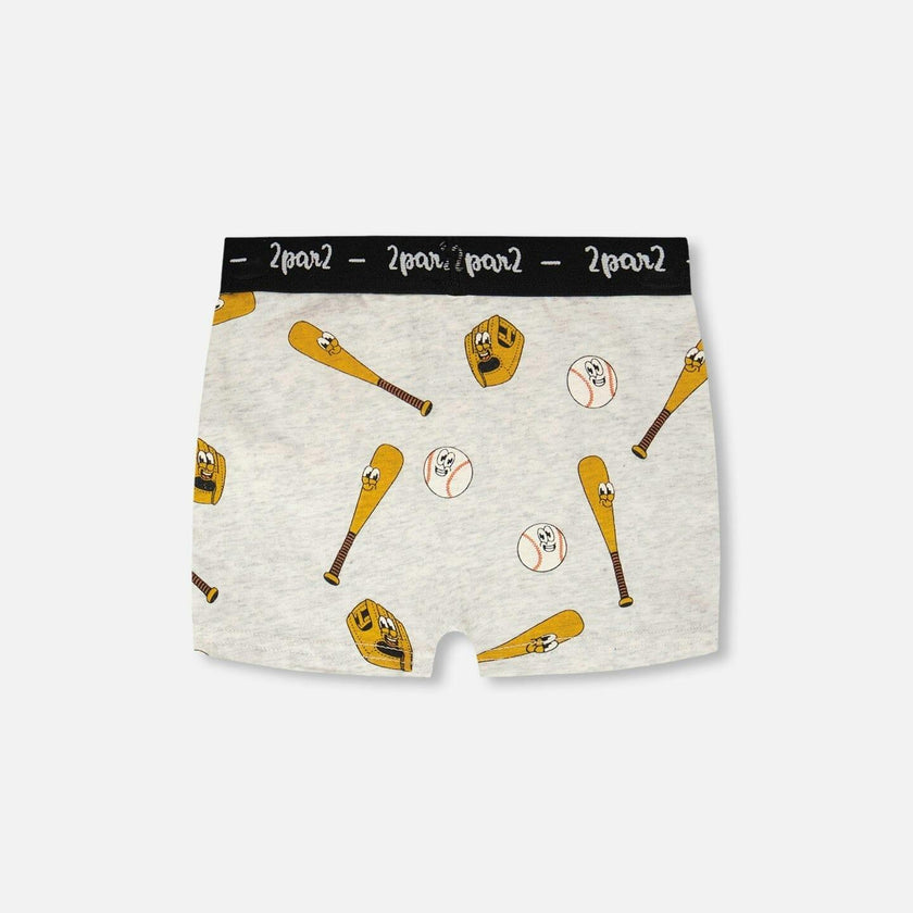 Organic Cotton Boxer Grey Mix Baseball Print
