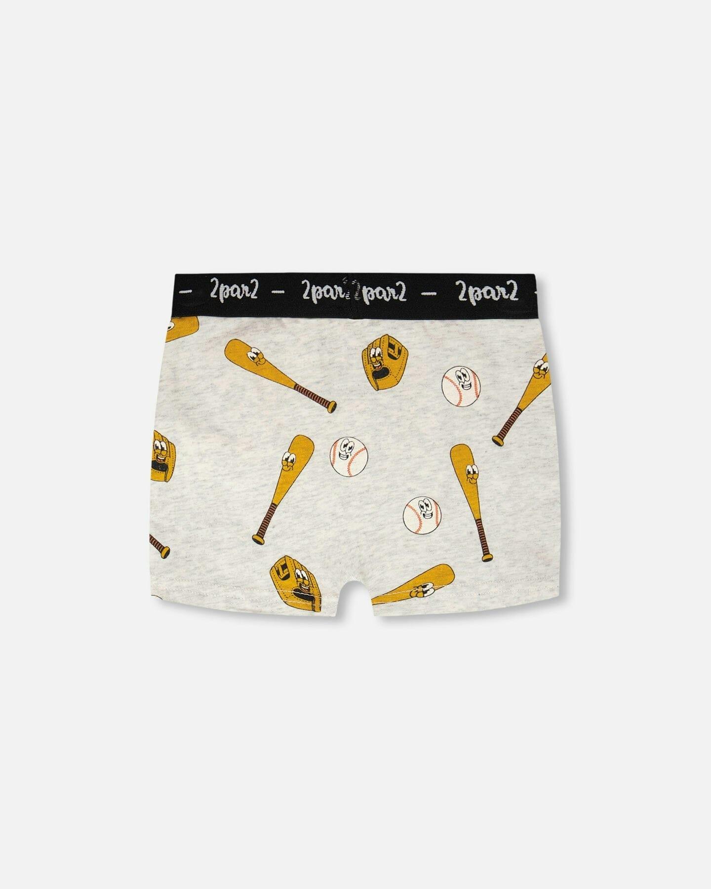 Organic Cotton Boxer Grey Mix Baseball Print
