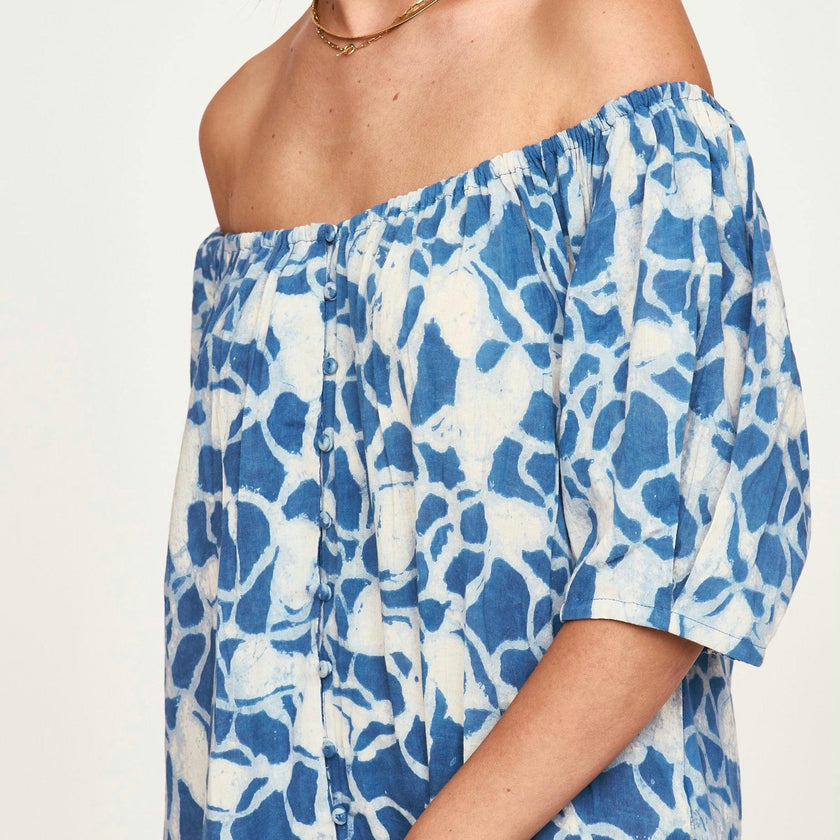 Women's Capri Elastic Bubble Sleeve Tiered Maxi Dress, Blue