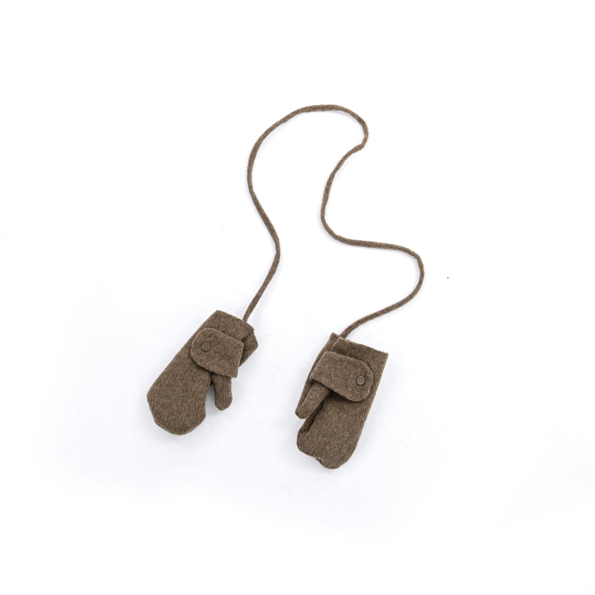 Brown Hooded Wool Coat & Mittens Set