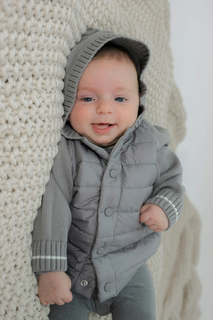 Hooded Quilted Snap Front Coat
