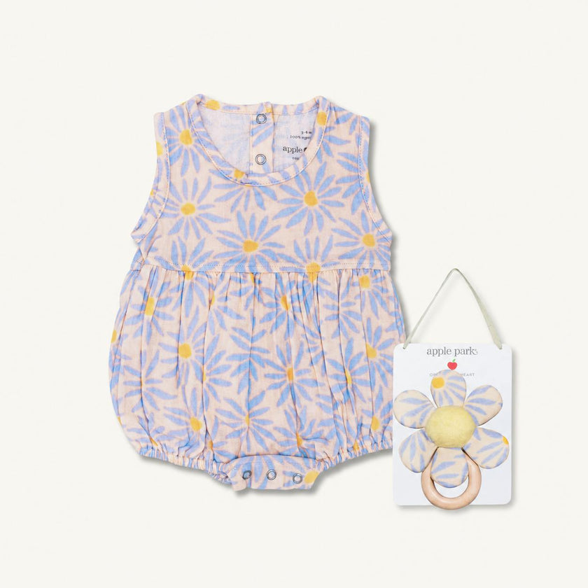 Muslin Bubble Romper + Flower Teether Set - Daisy Dreams