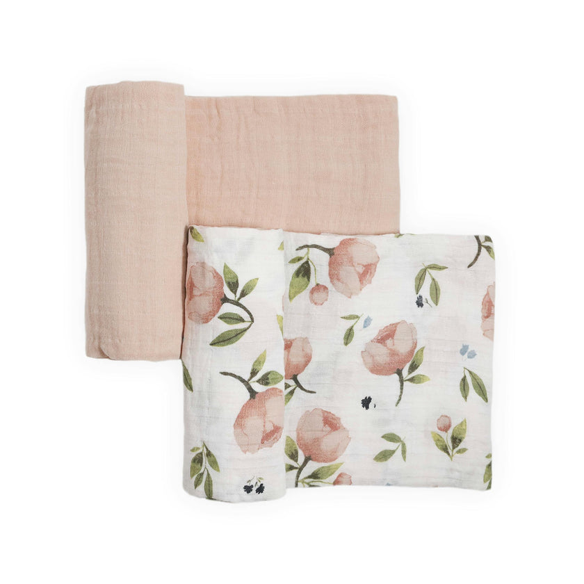 Organic Cotton Muslin Swaddle Blanket 2 Pack - Watercolor Floret