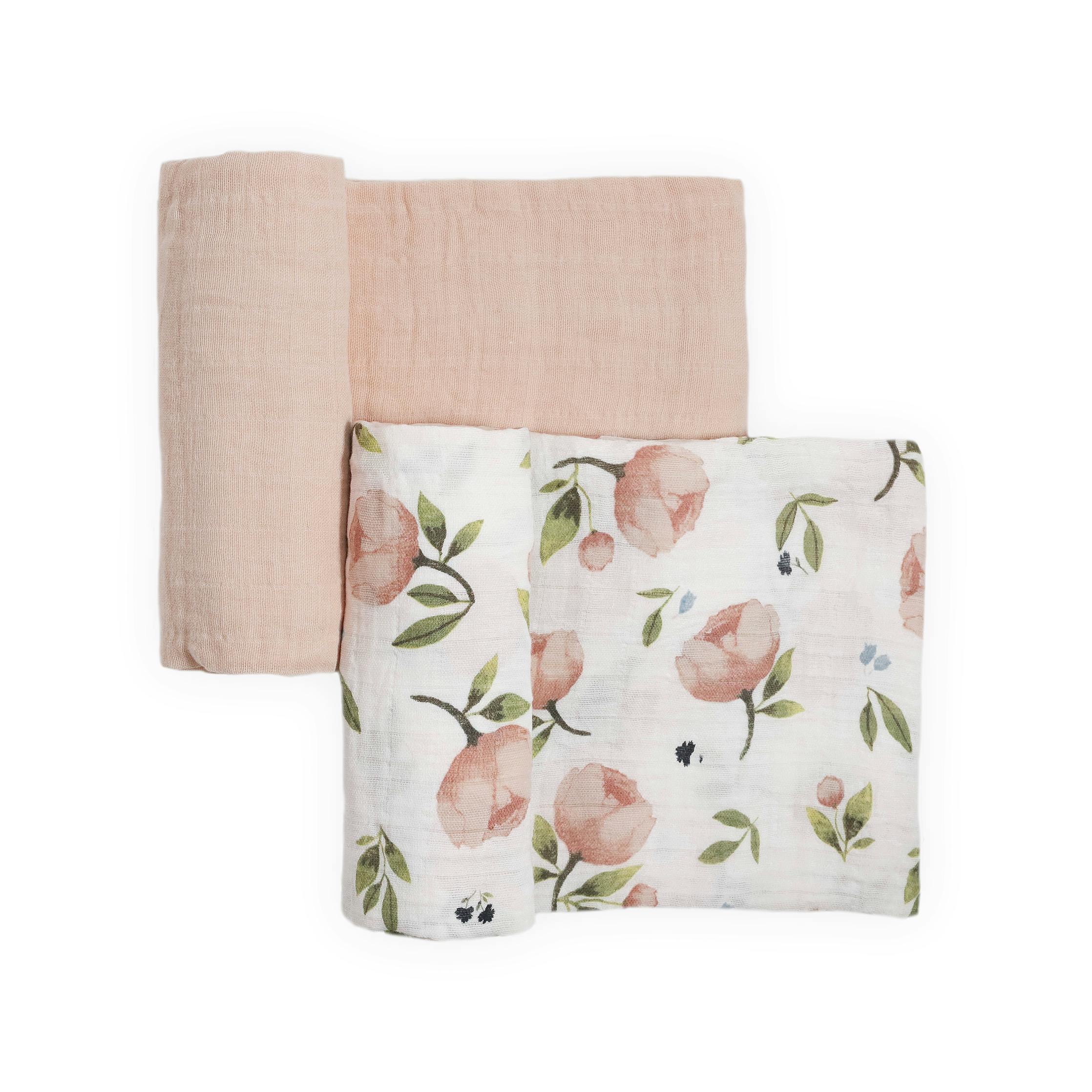 Organic Cotton Muslin Swaddle Blanket 2 Pack - Watercolor Floret