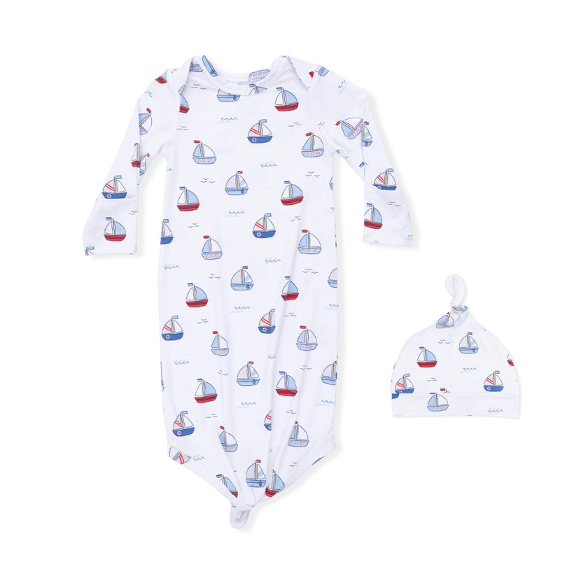 Bubbly Sailboats Blue - Knotted Gown and Hat