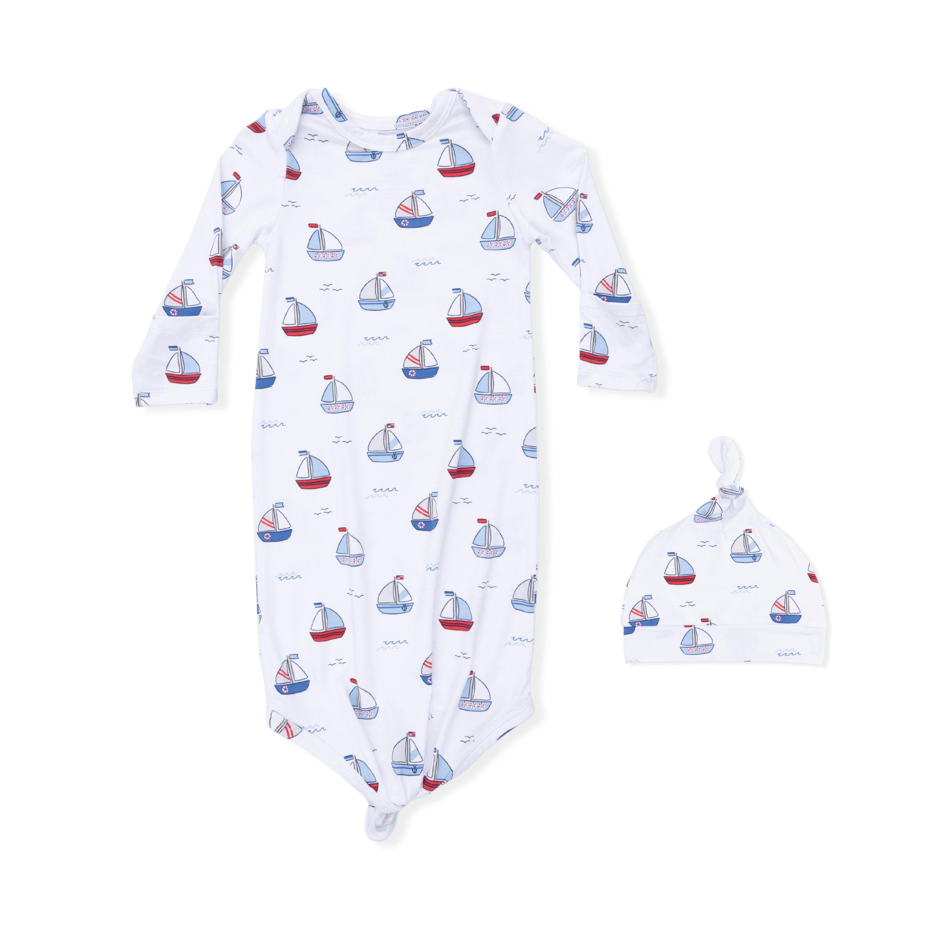 Bubbly Sailboats Blue - Knotted Gown and Hat