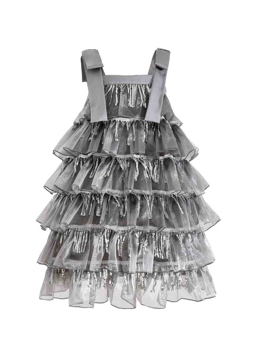 Silver Tiered Ruffle Dress