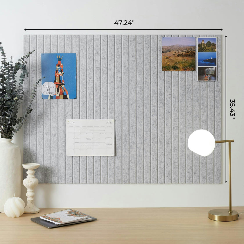 Large Felt Bulletin Board - Stylish 35" x 47" Cork Board Alternative for Office & Wall Decor - 12 Adhesive Tiles w/Golden Pins to Display Your Photos