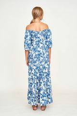Women's Capri Elastic Bubble Sleeve Tiered Maxi Dress, Blue