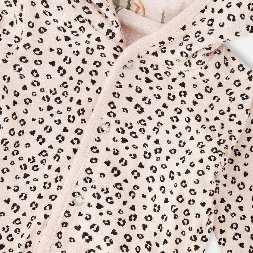Muslin And Organic Cotton Jersey Reversible Hooded Jacket Peach Deer/Leopard Print
