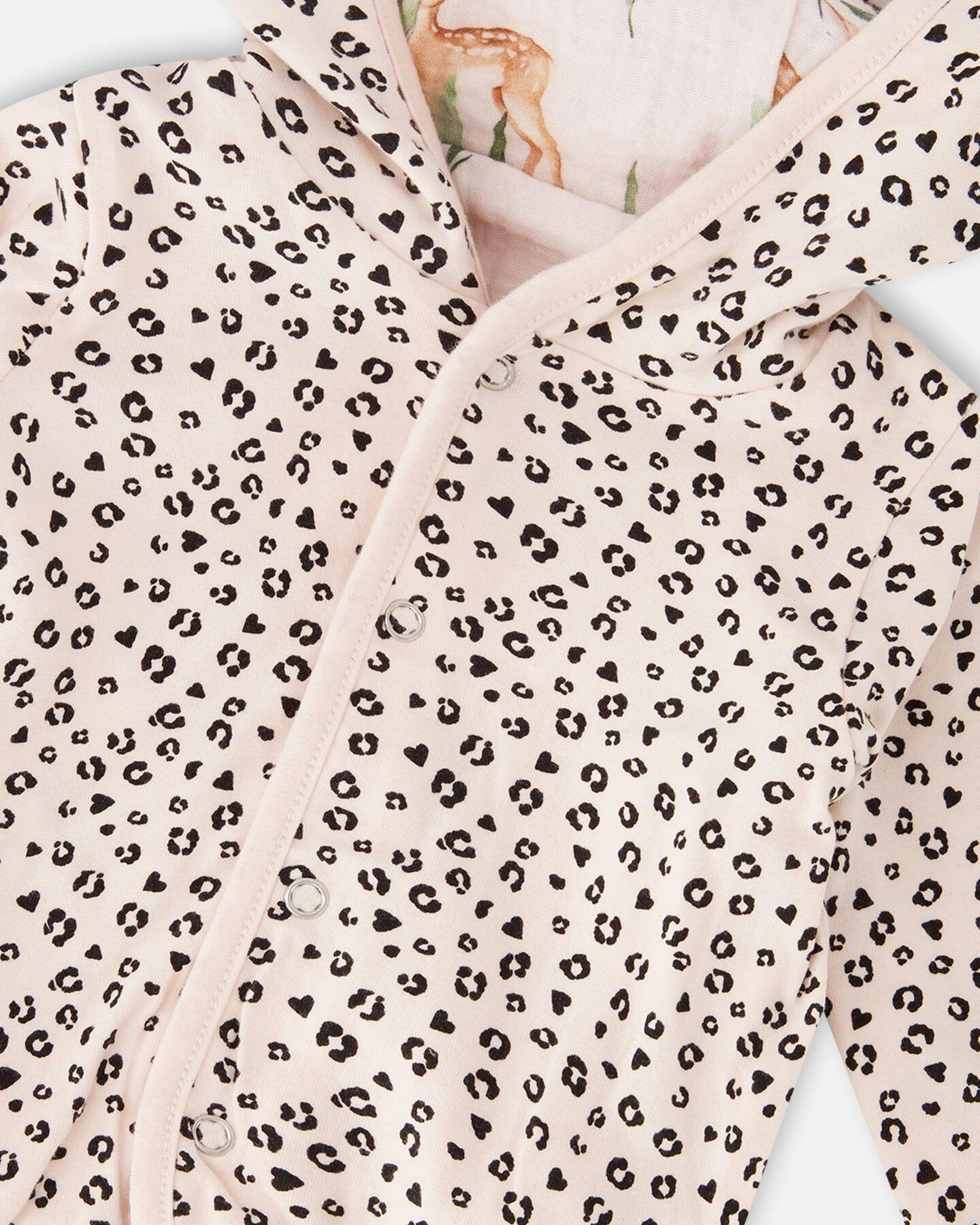Muslin And Organic Cotton Jersey Reversible Hooded Jacket Peach Deer/Leopard Print