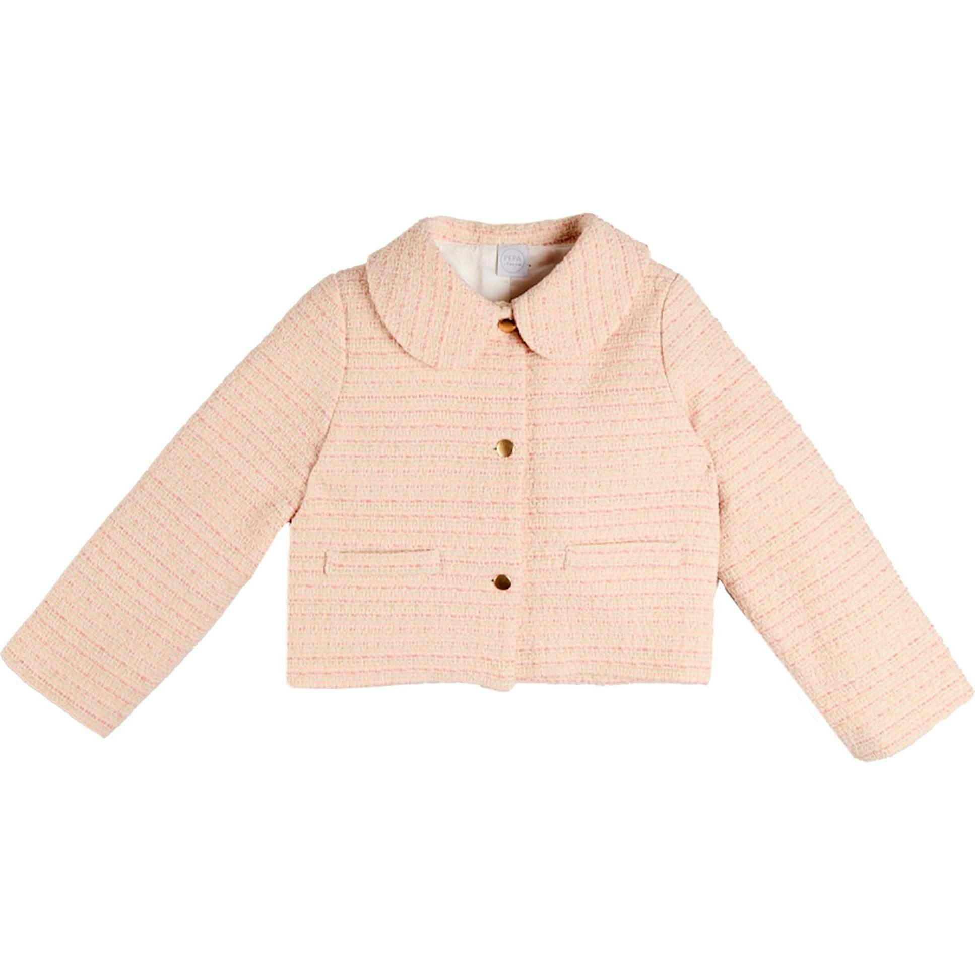 Brighton Boucle Tweed Peter Pan Collar Pocket Detail Jacket in Pink (4-12yrs)