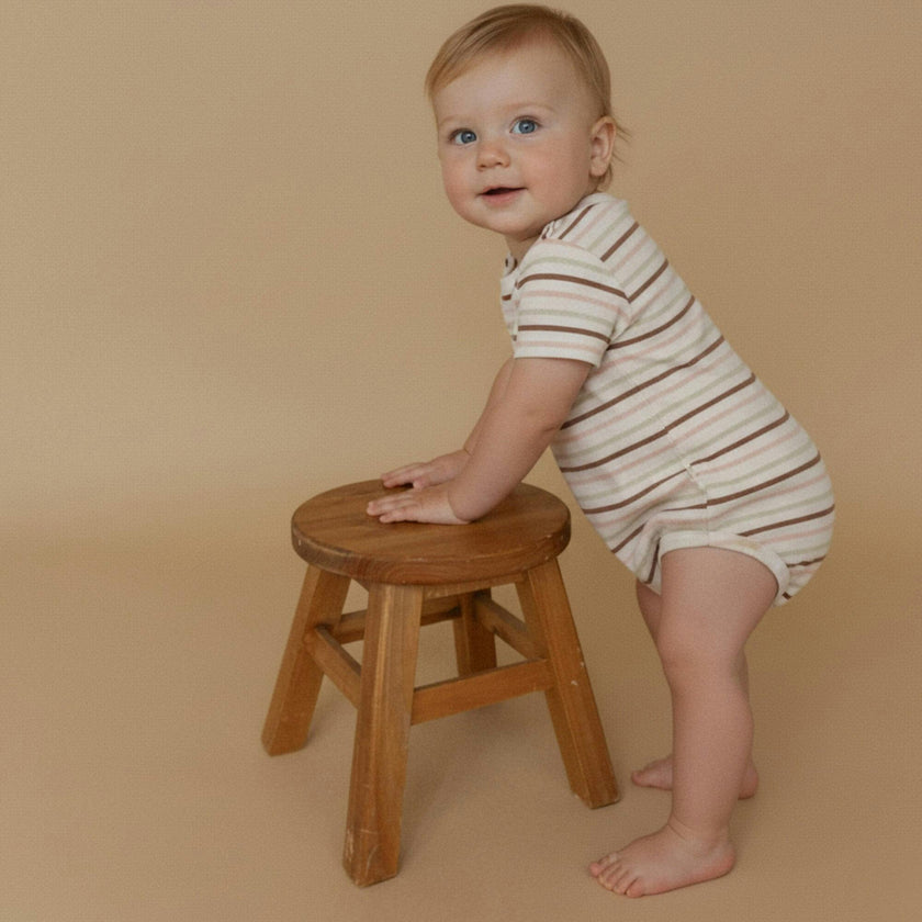 Organic Short Sleeve Bubble Romper - Terra Stripes