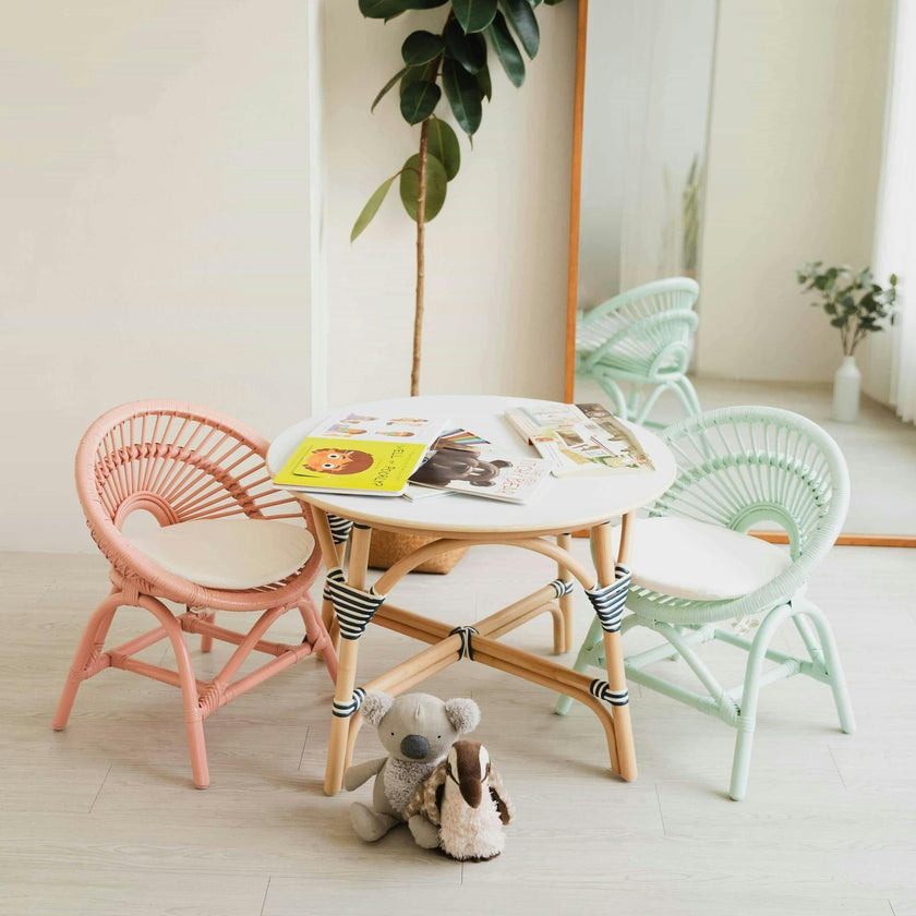 Handcrafted - Maya Kids Chair (Mint Green) - Rattan Wicker