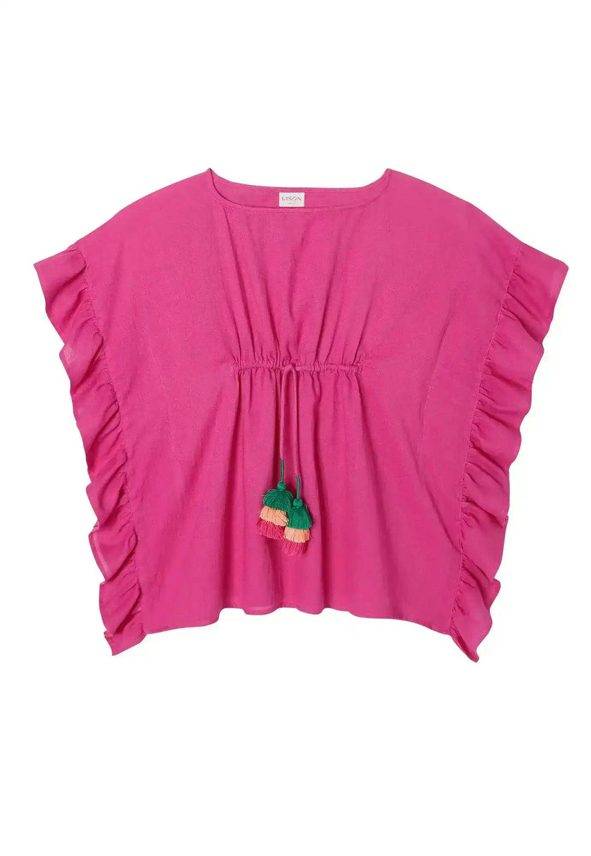 Girl's kaftan with pompoms, fuschia | LEA