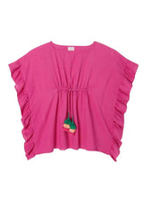 Girl's kaftan with pompoms, fuschia | LEA
