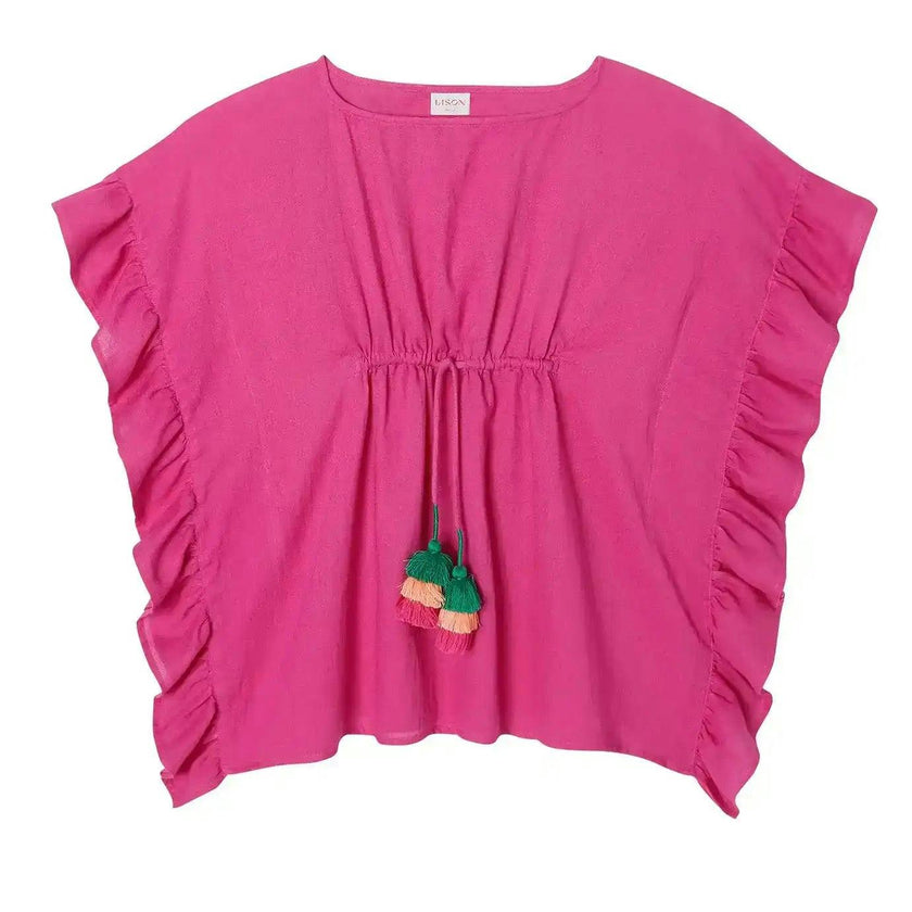 Girl's kaftan with pompoms, fuschia | LEA